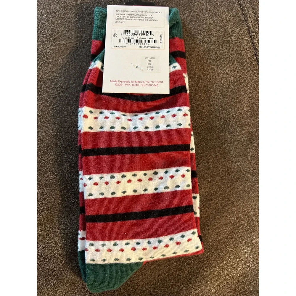 Club Room Men's Novelty Christmas Holiday Crew Socks One Size‎ Holiday Stripes